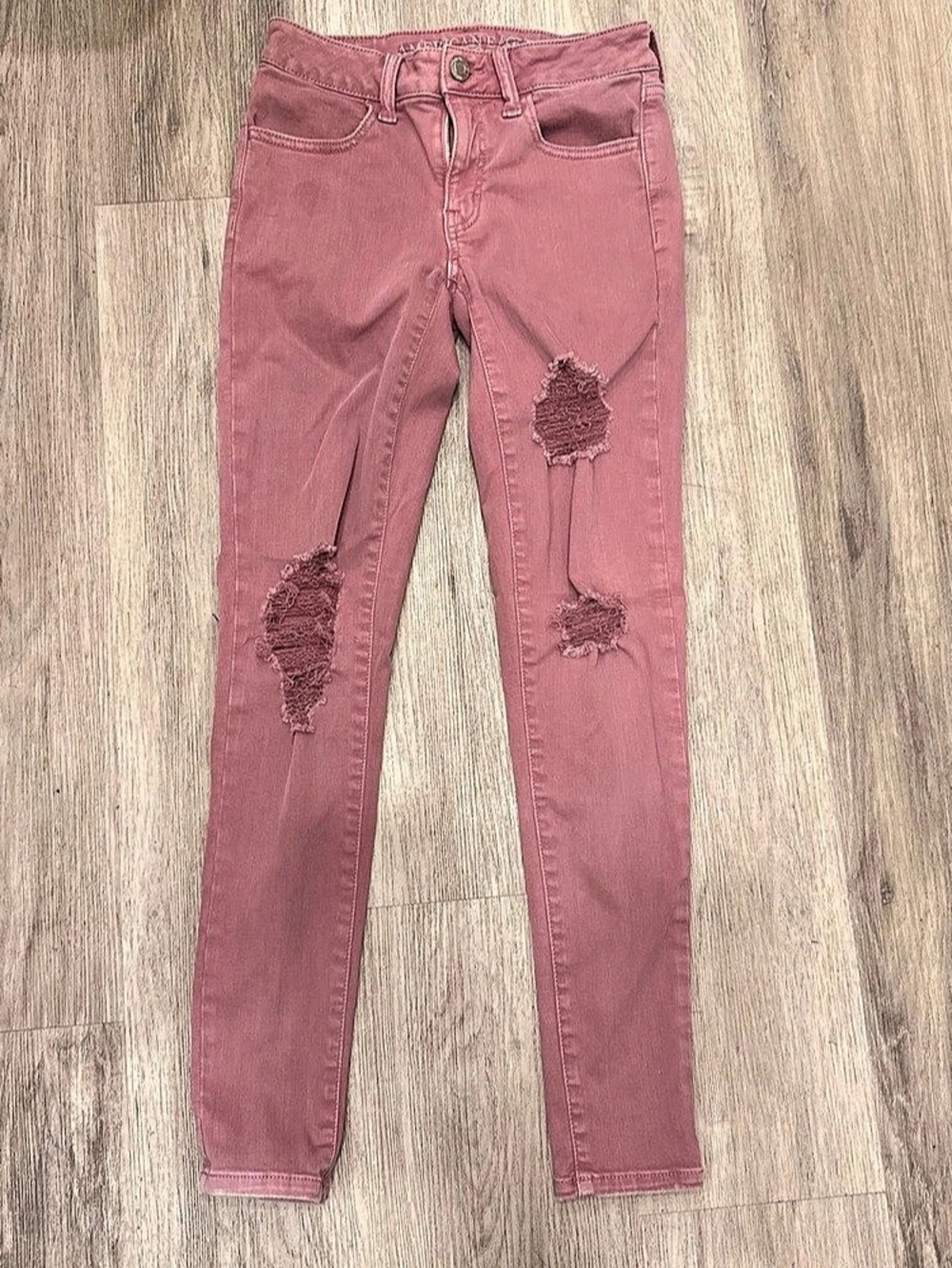 American Eagle Next Level Stretch Skinny Jeans Pink Waist 2 Distressed